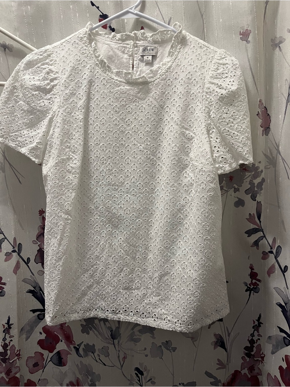 J. Crew White Eyelet Puff-Sleeve Blouse